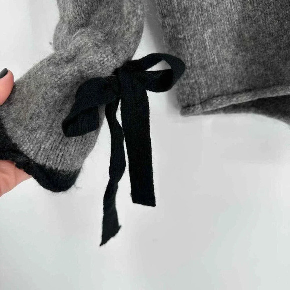 Zara Chunky Knit Turtleneck Oversized Sweater w Bow Tie Sleeve Grey Sz Small - Picture 3 of 9